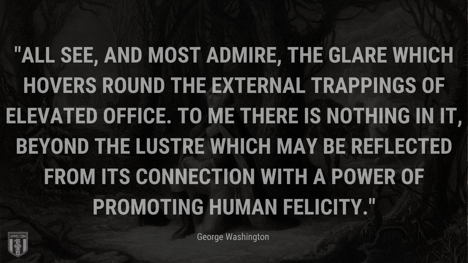 “All see, and most admire, the glare which hovers round the external trappings of elevated office. To me there is nothing in it, beyond the lustre which may be reflected from its connection with a power of promoting human felicity.” - George Washington