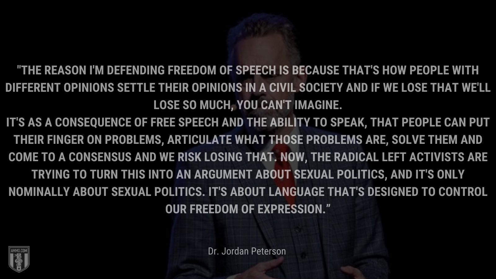 “The reason I'm defending freedom of speech is because that's how people with different opinions settle their opinions in a civil society and if we lose that we'll lose so much, you can't imagine.” - Dr. Jordan Peterson
