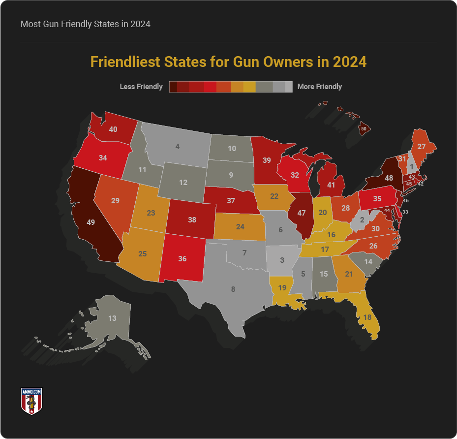 Friendliest states for gun owners map