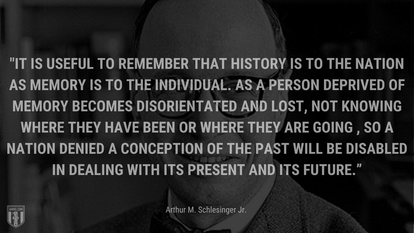 “It is useful to remember that history is to the nation as memory is to the individual. As a person deprived of memory becomes disorientated and lost, not knowing where they have been or where they are going , so a nation denied a conception of the past will be disabled in dealing with its present and its future.” - Arthur M. Schlesinger Jr .