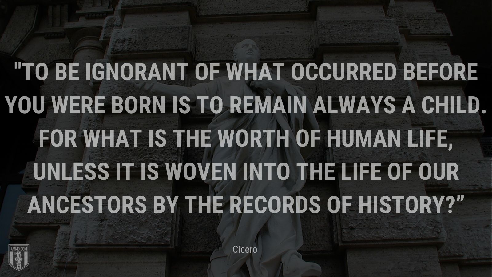 “To be ignorant of what occurred before you were born is to remain always a child. For what is the worth of human life, unless it is woven into the life of our ancestors by the records of history?” - Cicero