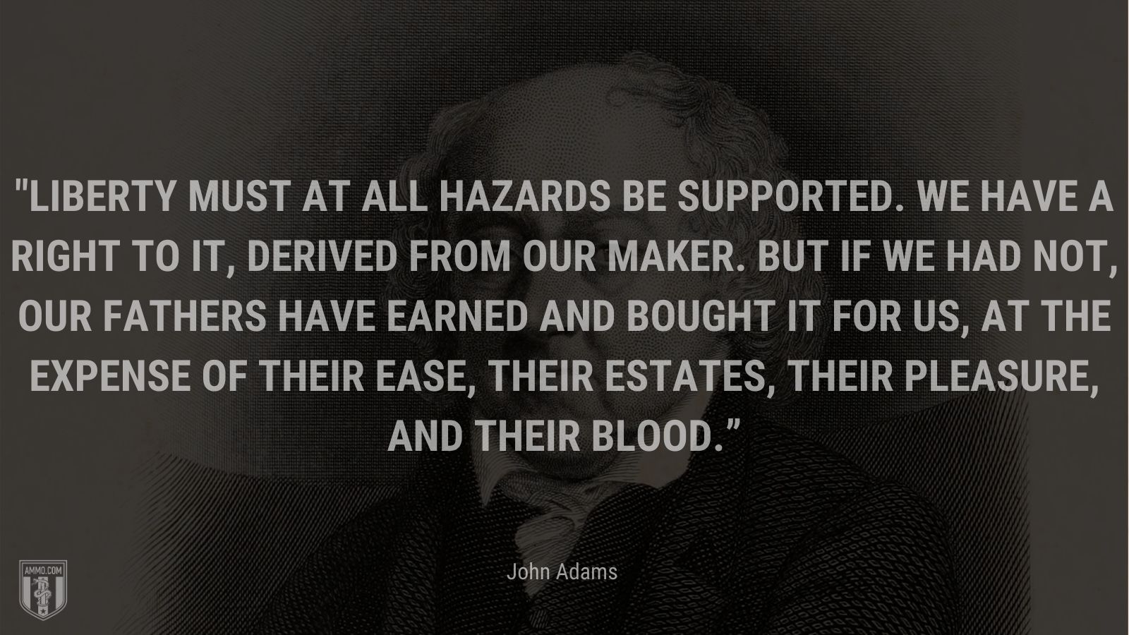 “Liberty must at all hazards be supported. We have a right to it, derived from our Maker. But if we had not, our fathers have earned and bought it for us, at the expense of their ease, their estates, their pleasure, and their blood.” - John Adams