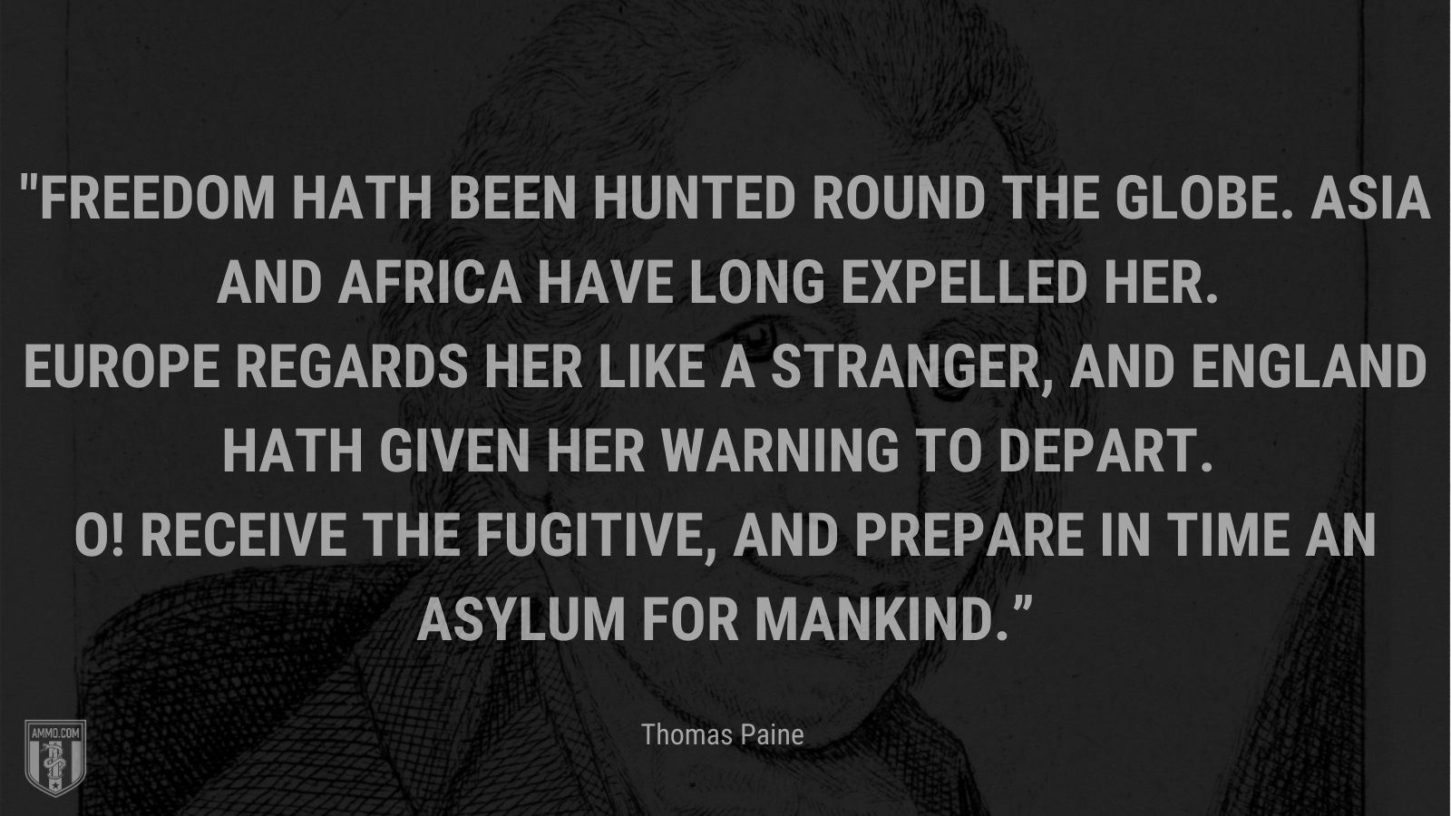 “Freedom hath been hunted round the globe. Asia and Africa have long expelled her. Europe regards her like a stranger, and England hath given her warning to depart. O! Receive the fugitive, and prepare in time an asylum for mankind.” - Thomas Paine