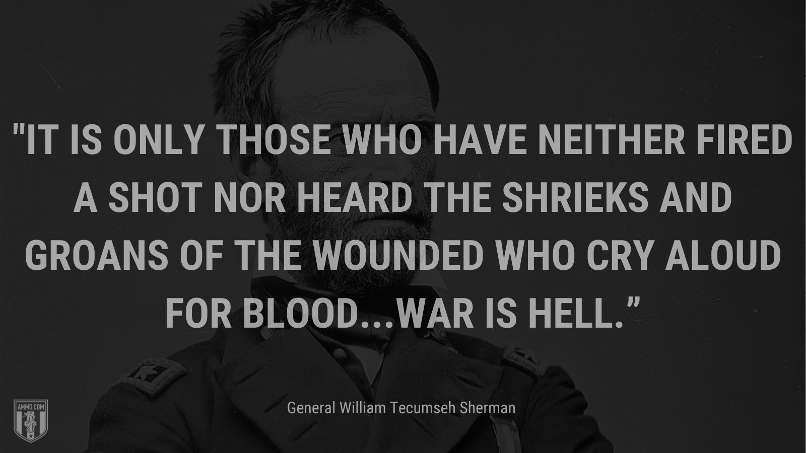 “It is only those who have neither fired a shot nor heard the shrieks and groans of the wounded who cry aloud for blood...War is hell.” - General William Tecumseh Sherman