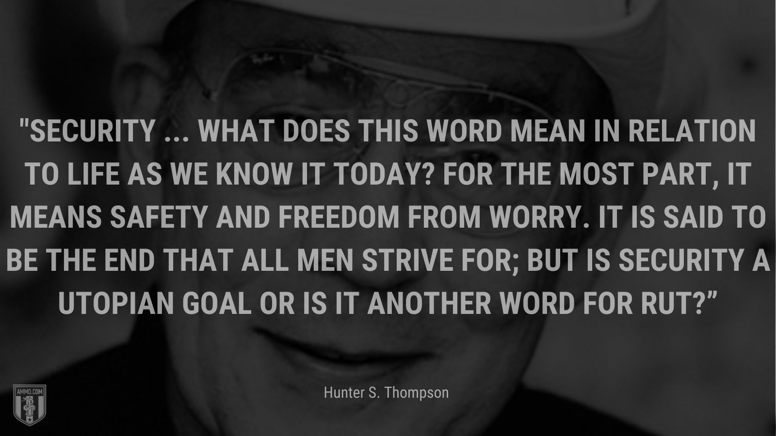 “Security ... what does this word mean in relation to life as we know it today? For the most part, it means safety and freedom from worry. It is said to be the end that all men strive for; but is security a utopian goal or is it another word for rut?” - Hunter S. Thompson