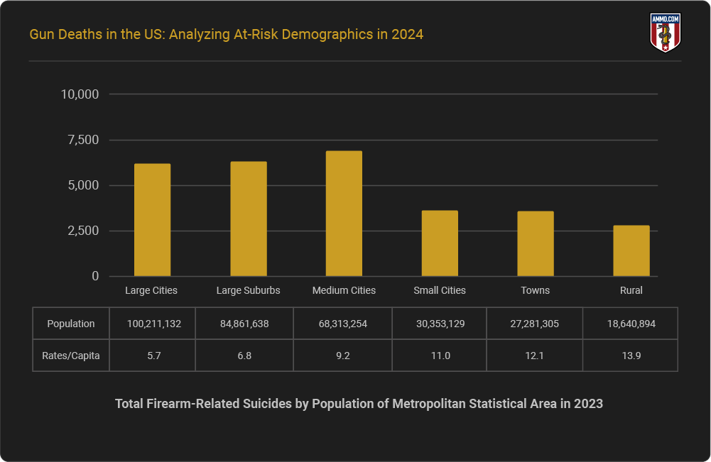 Total Firearm-Related Suicides by Population of Metropolitan Statistical Area in 2023