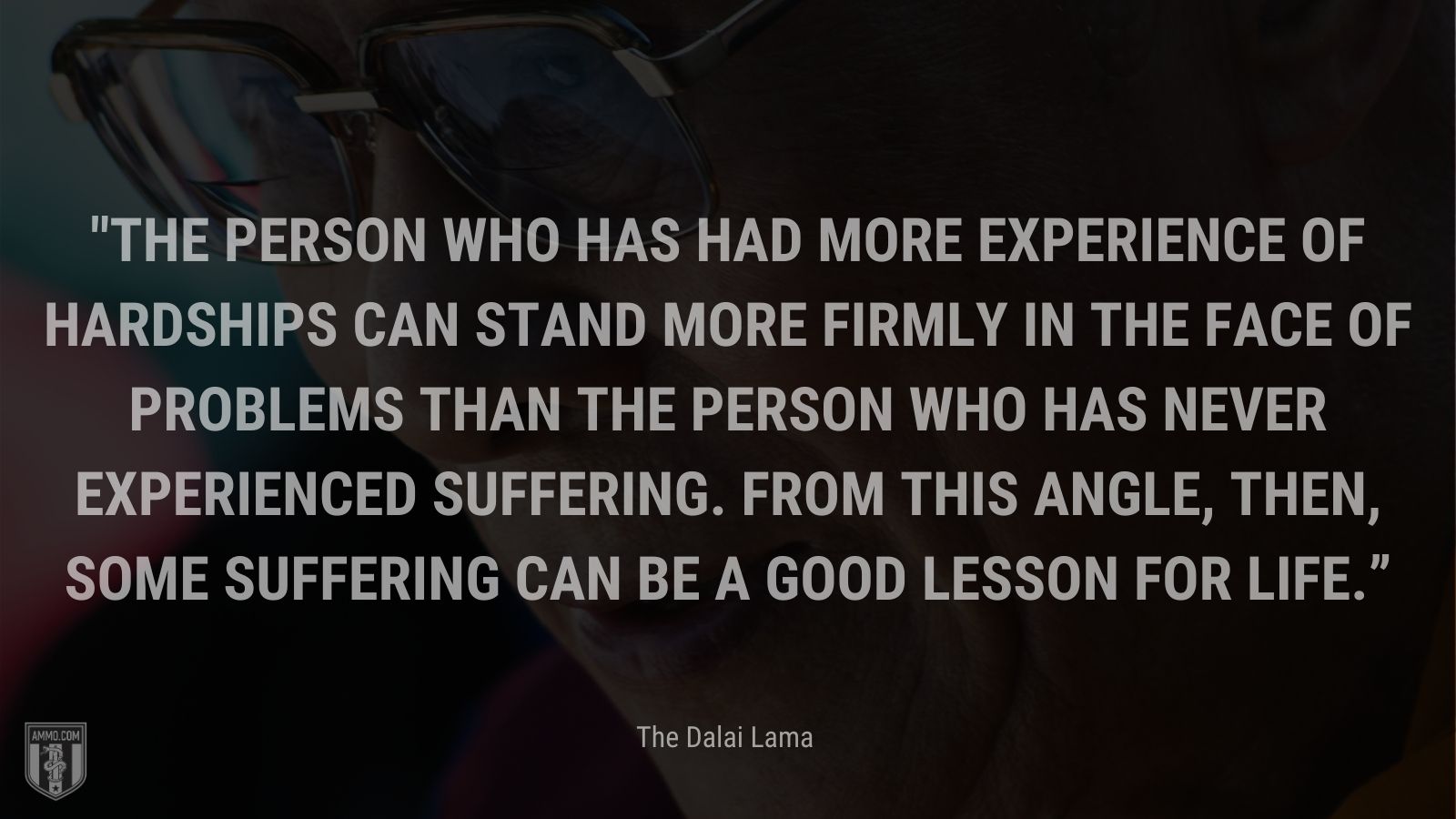 “The person who has had more experience of hardships can stand more firmly in the face of problems than the person who has never experienced suffering. From this angle, then, some suffering can be a good lesson for life.” - The Dalai Lama