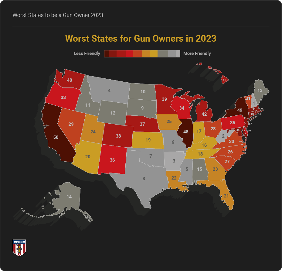 Worst States to be a Gun Owner map