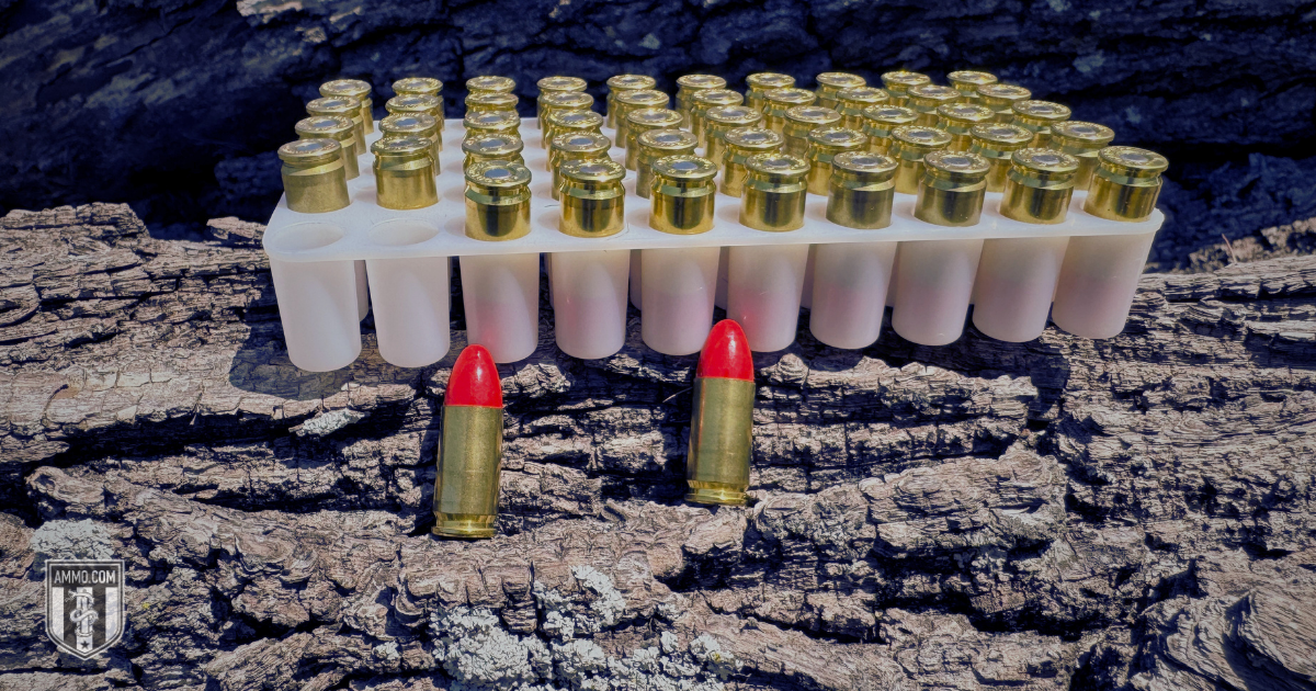 Federal Syntech ammunition rounds standing on a rock