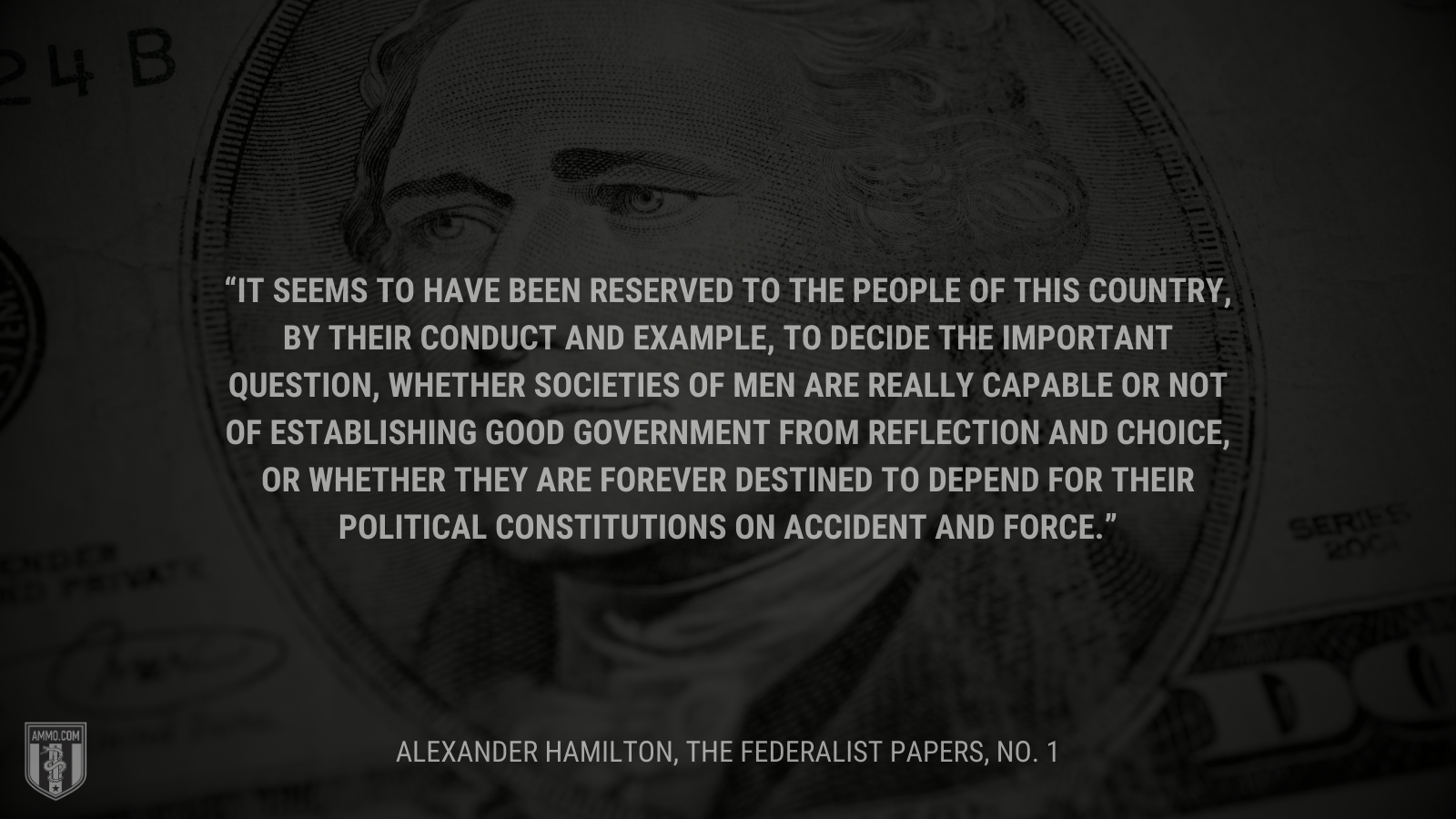 &ldquo;It seems to have been reserved to the people of this country, by their conduct and example, to decide the important question, whether societies of men are really capable or not of establishing good government from reflection and choice, or whether they are forever destined to depend for their political constitutions on accident and force.&rdquo; - Alexander Hamilton