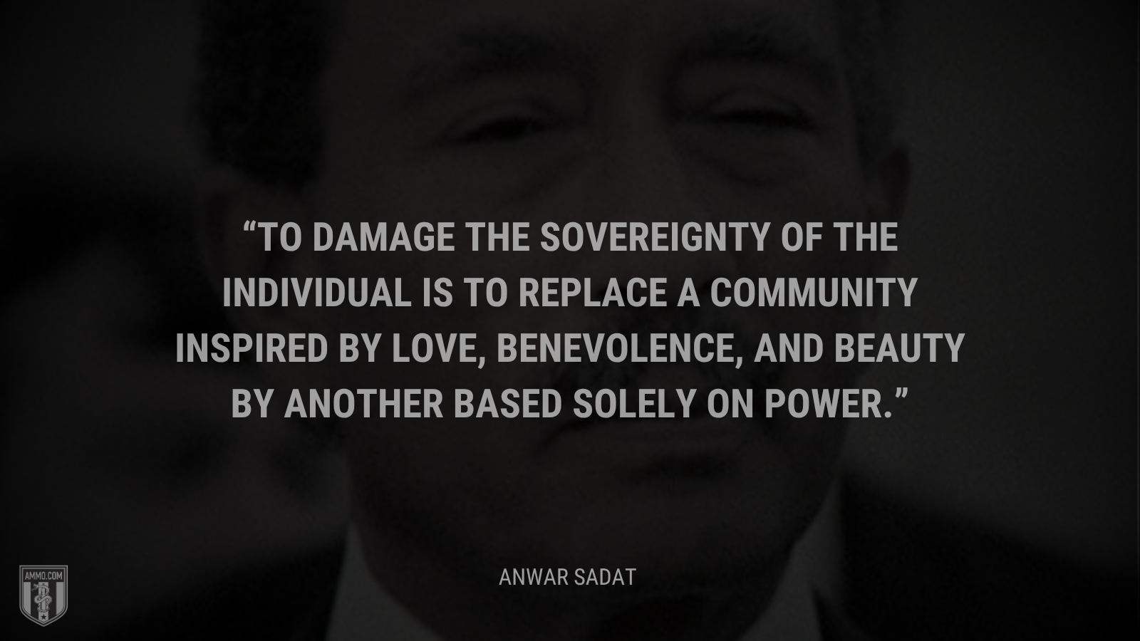 &ldquo;To damage the sovereignty of the individual is to replace a community inspired by love, benevolence, and beauty by another based solely on power.&rdquo; - Anwar Sadat