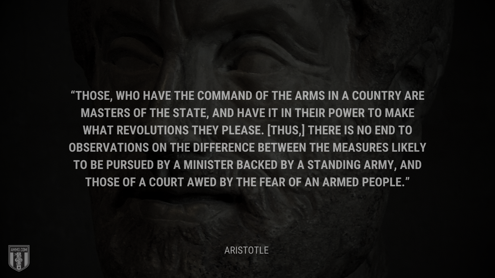 &ldquo;Those, who have the command of the arms in a country are masters of the state, and have it in their power to make what revolutions they please. [Thus,] there is no end to observations on the difference between the measures likely to be pursued by a minister backed by a standing army, and those of a court awed by the fear of an armed people.&rdquo; - Aristotle