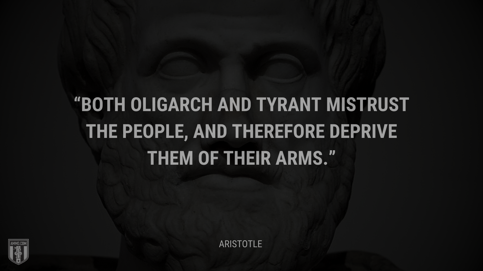 &ldquo;Both oligarch and tyrant mistrust the people, and therefore deprive them of their arms.&rdquo; - Aristotle