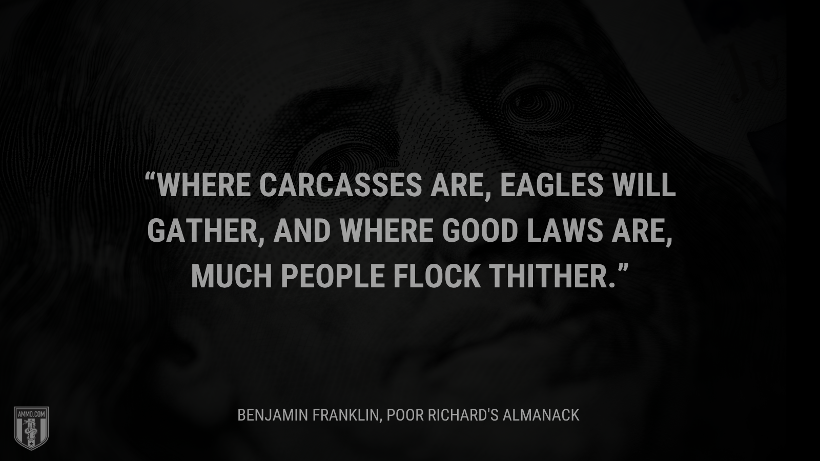 &ldquo;Where carcasses are, eagles will gather, And where good laws are, much people flock thither.&rdquo; - Benjamin Franklin