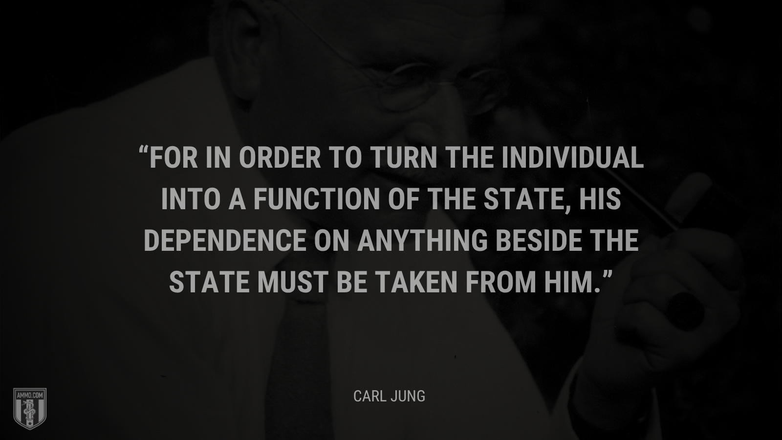 &ldquo;For in order to turn the individual into a function of the State, his dependence on anything beside the State must be taken from him. - Carl Jung