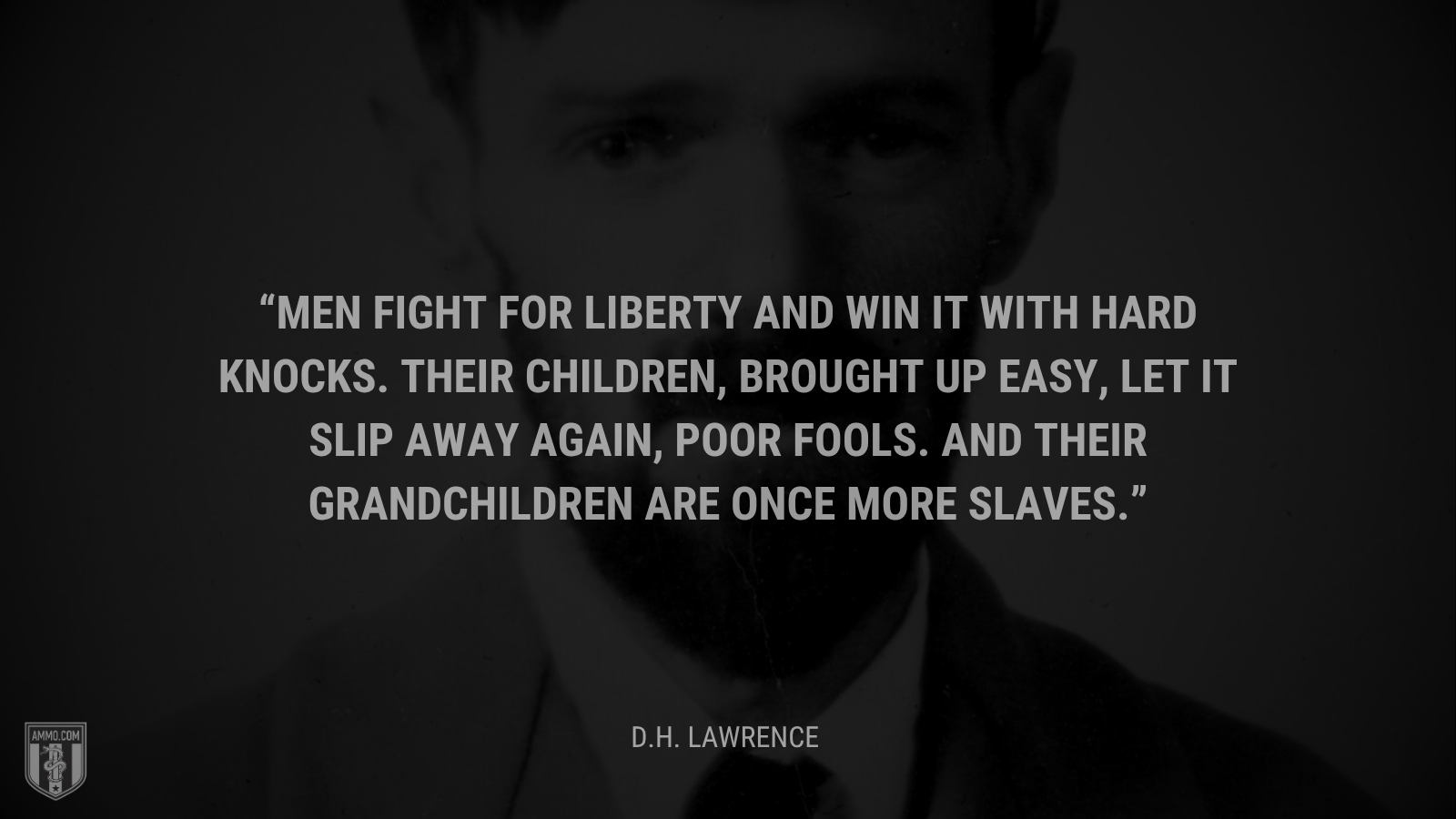 &ldquo;Men fight for liberty and win it with hard knocks. Their children, brought up easy, let it slip away again, poor fools. And their grandchildren are once more slaves.&rdquo; - D.H. Lawrence