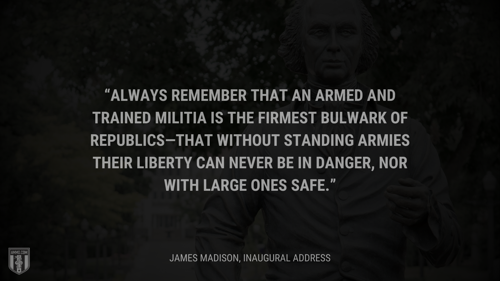&ldquo;Always remember that an armed and trained militia is the firmest bulwark of republics—that without standing armies their liberty can never be in danger, nor with large ones safe.&rdquo; - James Madison