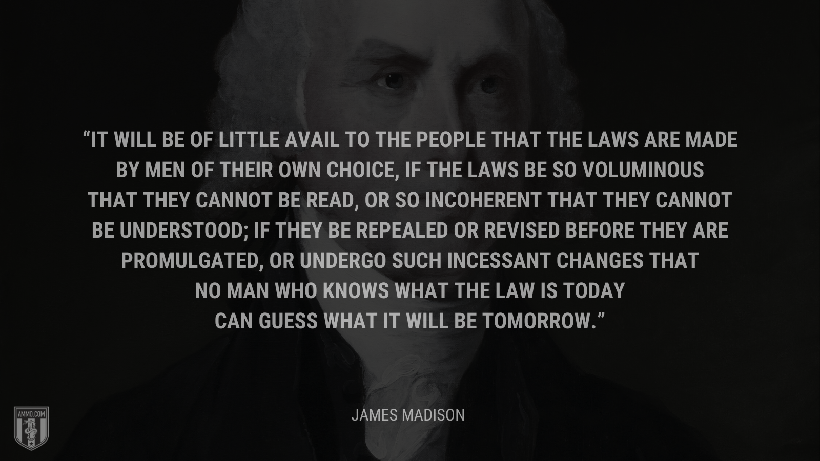 &ldquo;It will be of little avail to the people that the laws are made by men of their own choice, if the laws be so voluminous that they cannot be read, or so incoherent that they cannot be understood; if they be repealed or revised before they are promulgated, or undergo such incessant changes that no man who knows what the law is today can guess what it will be tomorrow.&rdquo; - James Madison