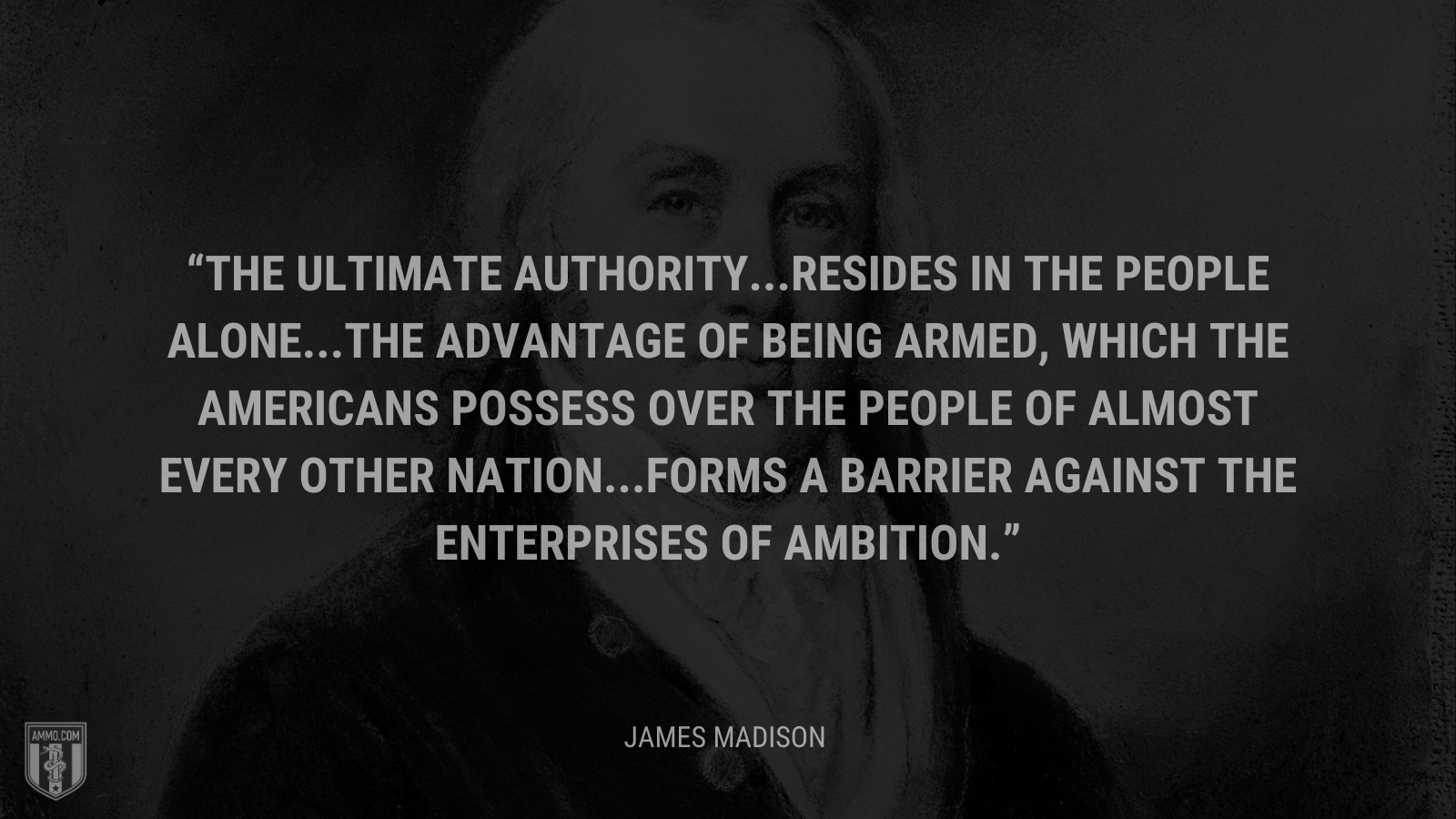 &ldquo;The ultimate authority...resides in the people alone...The advantage of being armed, which the Americans possess over the people of almost every other nation...forms a barrier against the enterprises of ambition.&rdquo; - James Madison