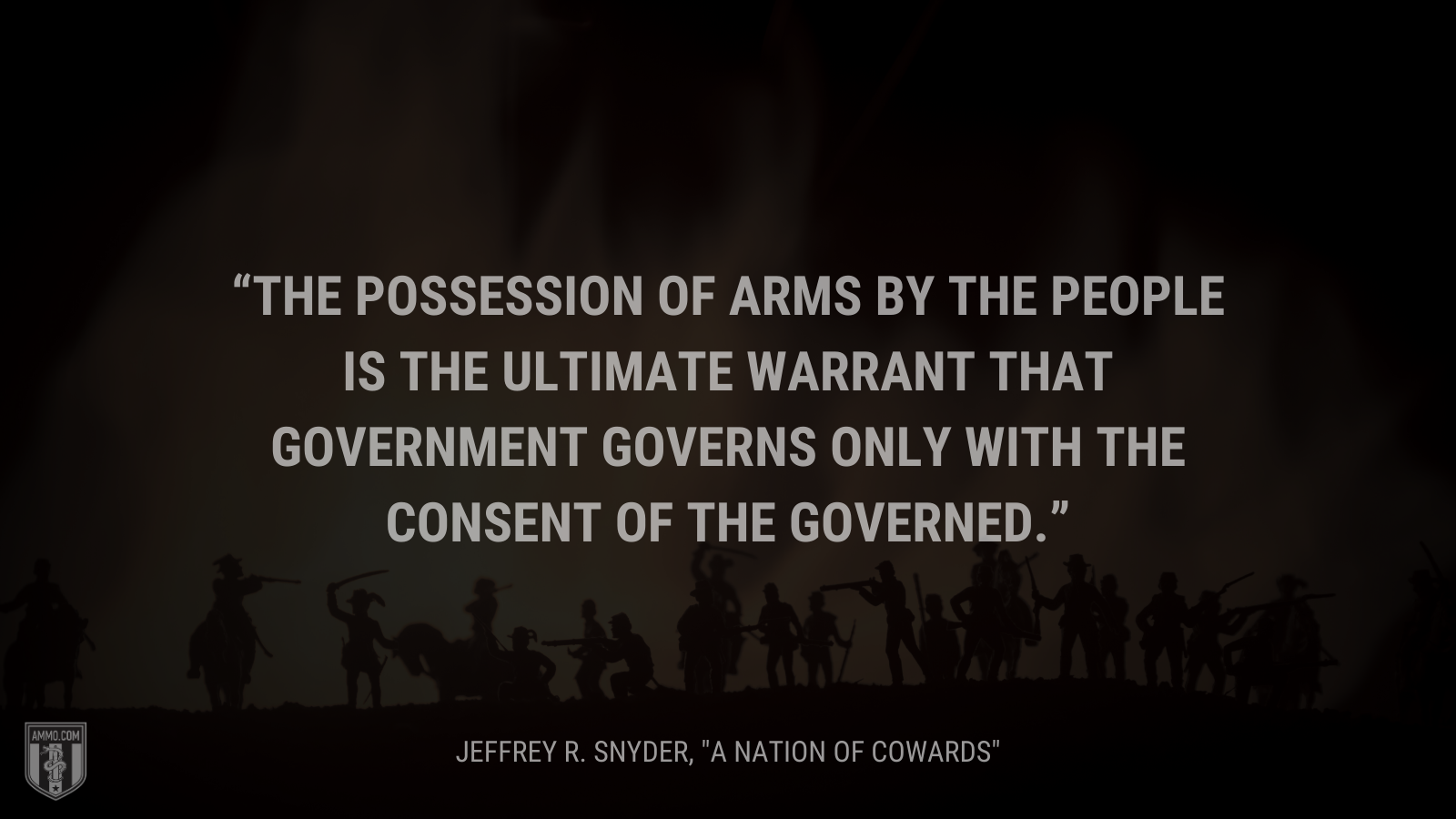 &ldquo;The possession of arms by the people is the ultimate warrant that government governs only with the consent of the governed.&rdquo; - Jeffrey R. Snyder