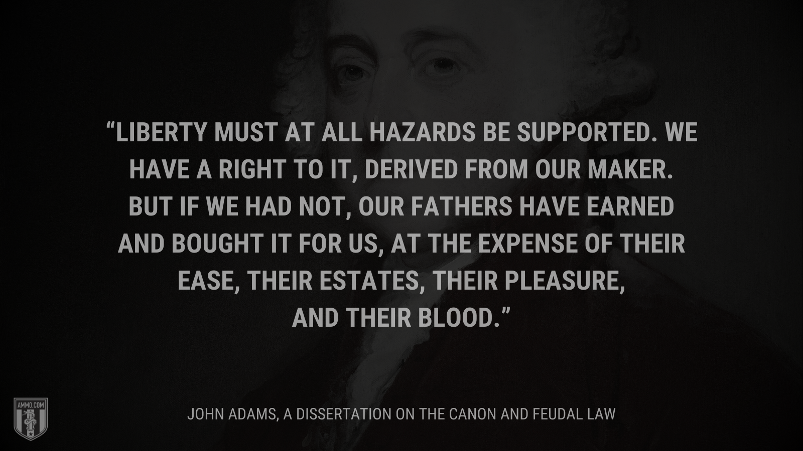 &ldquo;Liberty must at all hazards be supported. We have a right to it, derived from our Maker. But if we had not, our fathers have earned and bought it for us, at the expense of their ease, their estates, their pleasure, and their blood.&rdquo; - John Adams