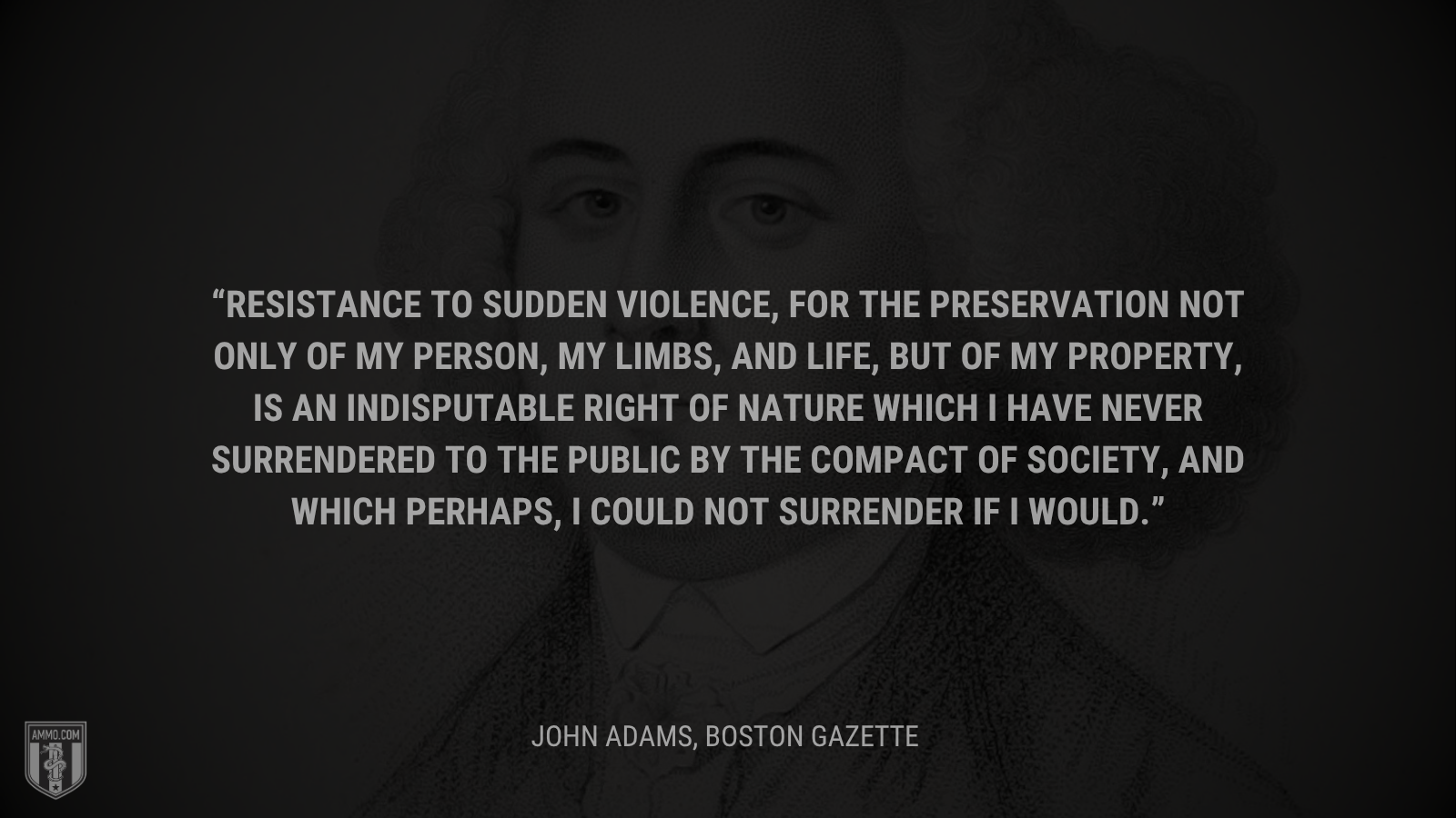 &ldquo;Resistance to sudden violence, for the preservation not only of my person, my limbs, and life, but of my property, is an indisputable right of nature which I have never surrendered to the public by the compact of society, and which perhaps, I could not surrender if I would.&rdquo; - John Adams