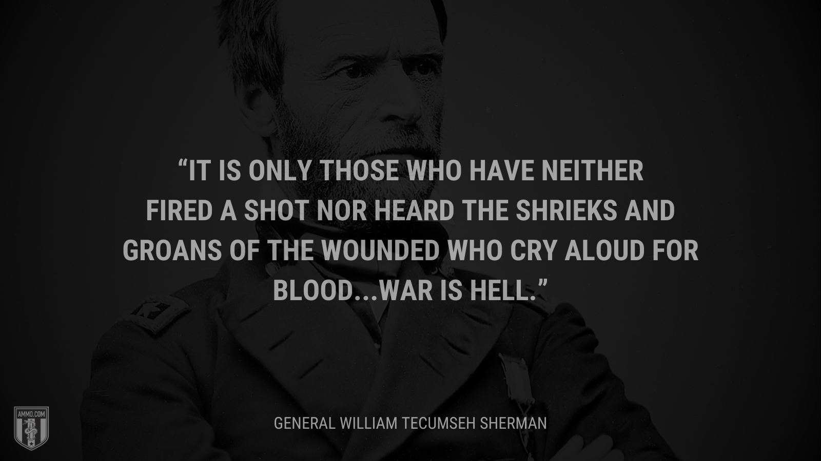 &ldquo;It is only those who have neither fired a shot nor heard the shrieks and groans of the wounded who cry aloud for blood...War is hell.&rdquo; - General William Tecumseh Sherman