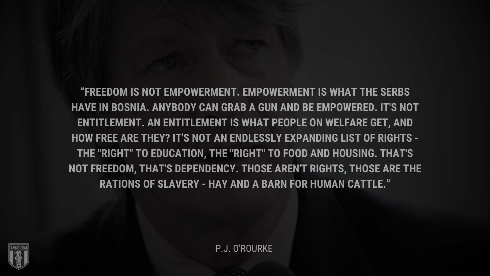 &ldquo;Freedom is not empowerment. Empowerment is what the Serbs have in Bosnia. Anybody can grab a gun and be empowered. It's not entitlement. An entitlement is what people on welfare get, and how free are they? It's not an endlessly expanding list of rights - the 