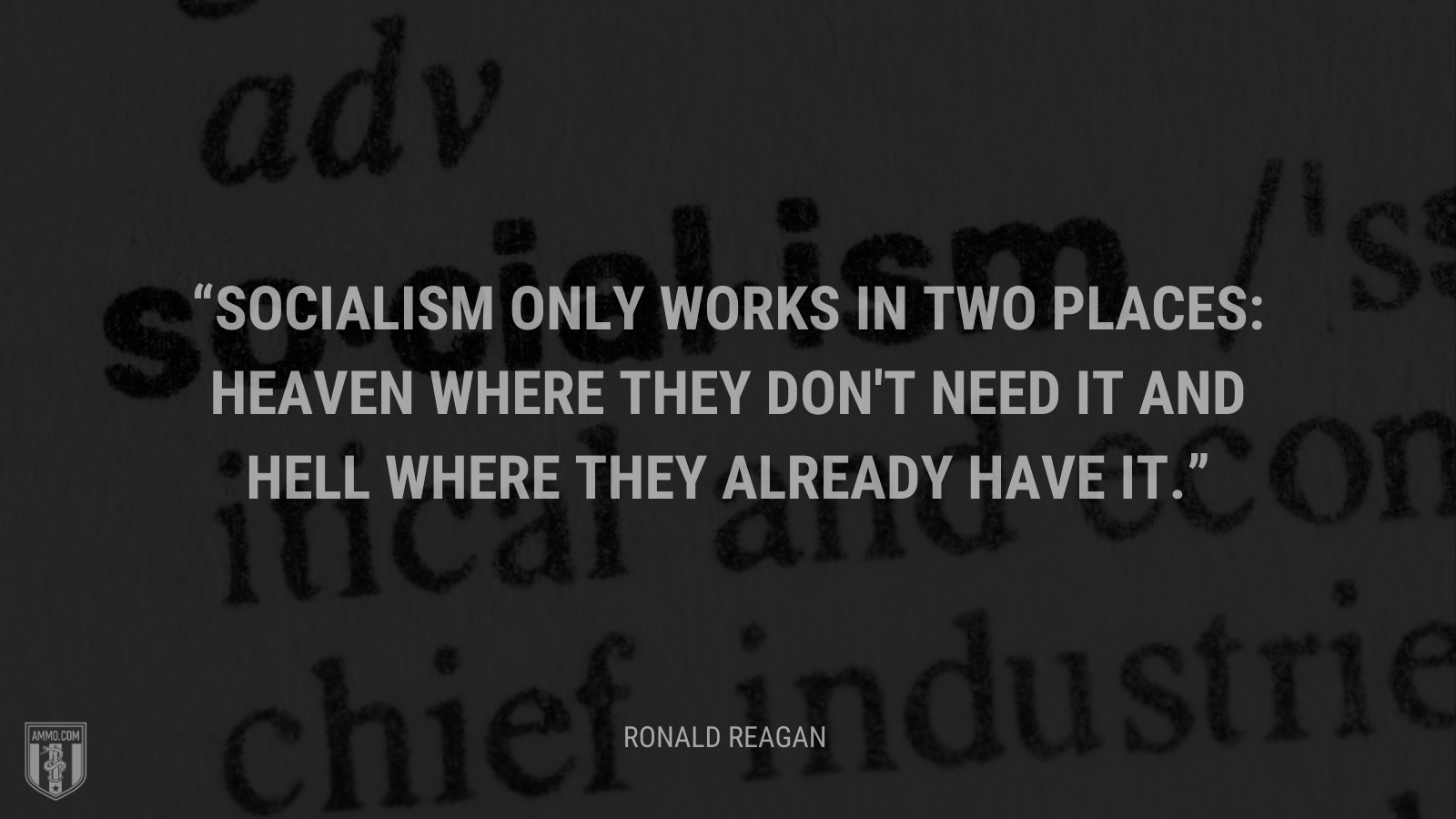 &ldquo;Socialism only works in two places: Heaven where they don't need it and hell where they already have it.&rdquo; - Ronald Reagan