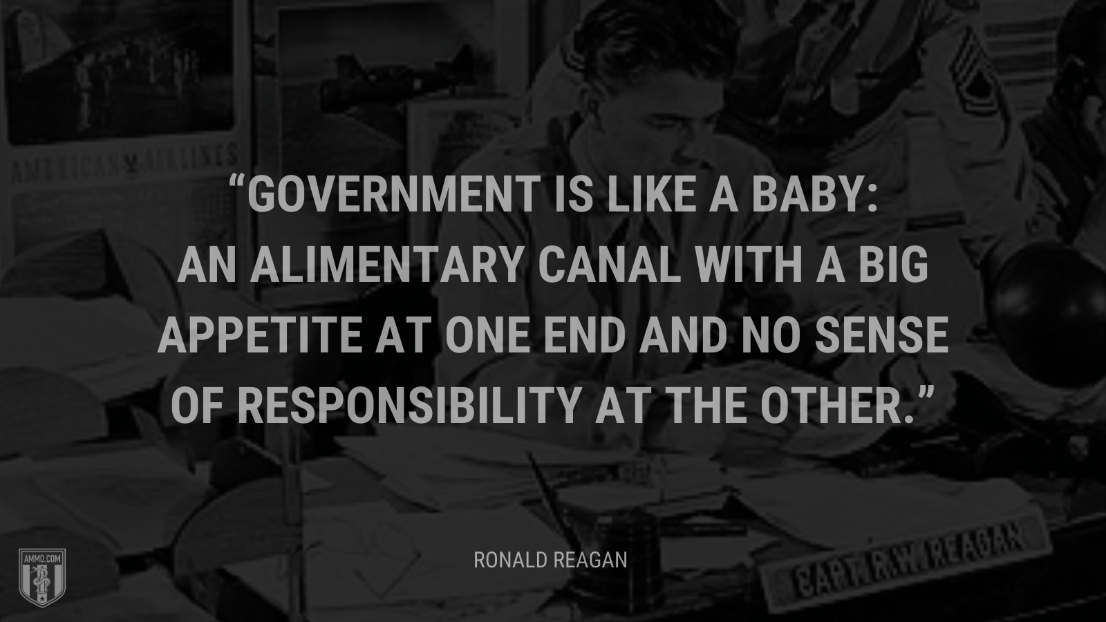 &ldquo;Government is like a baby: An alimentary canal with a big appetite at one end and no sense of responsibility at the other.&rdquo; - Ronald Reagan