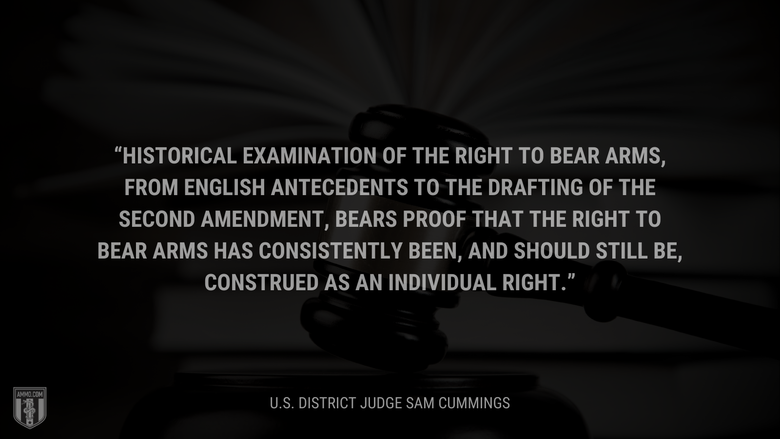 &ldquo;Historical examination of the right to bear arms, from English antecedents to the drafting of the Second Amendment, bears proof that the right to bear arms has consistently been, and should still be, construed as an individual right&rdquo; - Sam Cummings