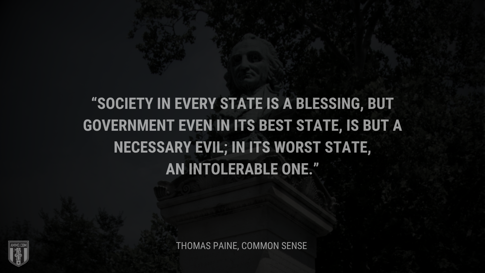&ldquo;Society in every state is a blessing, but government even in its best state, is but a necessary evil; in its worst state, an intolerable one.&rdquo; - Thomas Paine