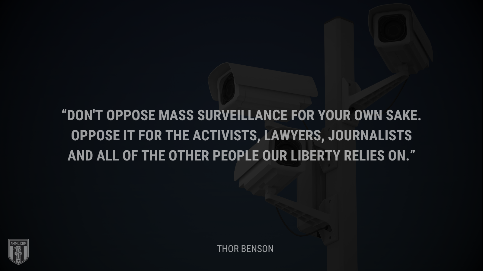 &ldquo;Don't oppose mass surveillance for your own sake. Oppose it for the activists, lawyers, journalists and all of the other people our liberty relies on.&rdquo; - Thor Benson
