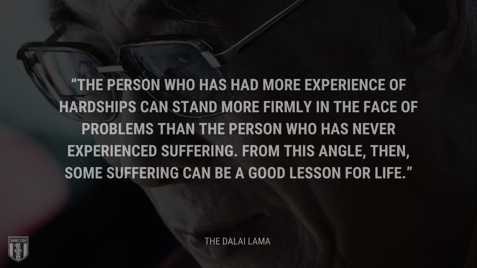 &ldquo;The person who has had more experience of hardships can stand more firmly in the face of problems than the person who has never experienced suffering. From this angle, then, some suffering can be a good lesson for life.&rdquo; - The Dalai Lama