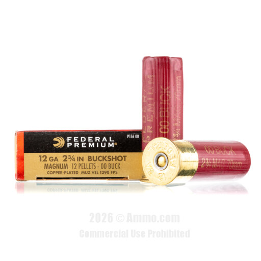 Federal 12 ga Ammo - 5 Rounds of  00 Buck Ammunition