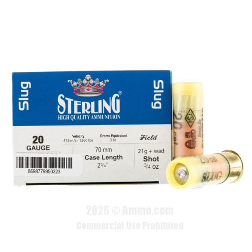 Sterling 20 Gauge Ammo - 200 Rounds of 3/4 oz. Rifled Slug Ammunition