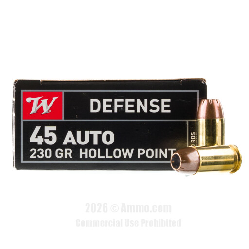 Winchester 45 ACP Ammo - 50 Rounds of 230 Grain JHP Ammunition