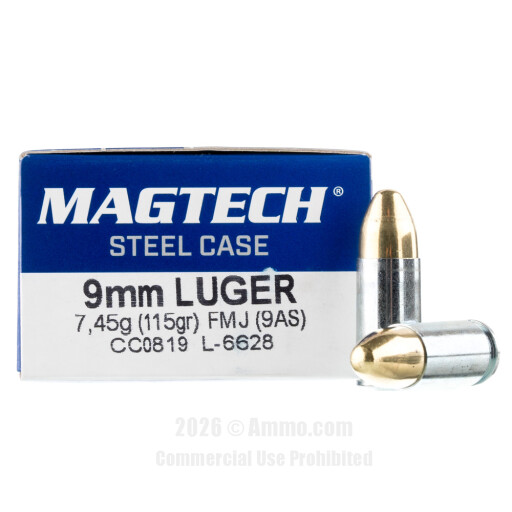 Magtech Steel 9mm Ammo - 50 Rounds of 115 Grain FMJ Ammunition...