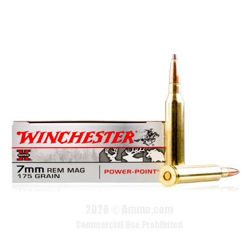 Winchester 7mm Rem Magnum Ammo - 20 Rounds of 175 Grain PP Ammunition