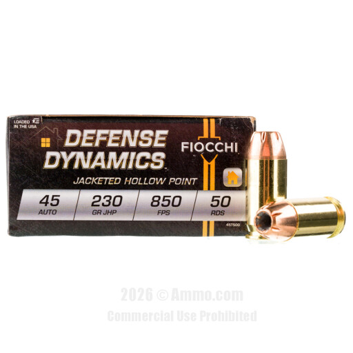 Fiocchi 45 ACP Ammo - 50 Rounds of 230 Grain JHP Ammunition