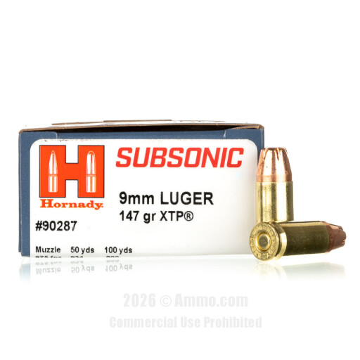 Hornady Subsonic 9mm Ammo - 25 Rounds of 147 Grain JHP XTP Ammunition