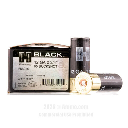 Hornady BLACK 12 Gauge Ammo - 100 Rounds of 8 Pellets 00 Buckshot...