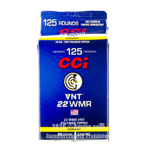 CCI 22 WMR Ammo - 125 Rounds of 30 Grain VNT Ammunition