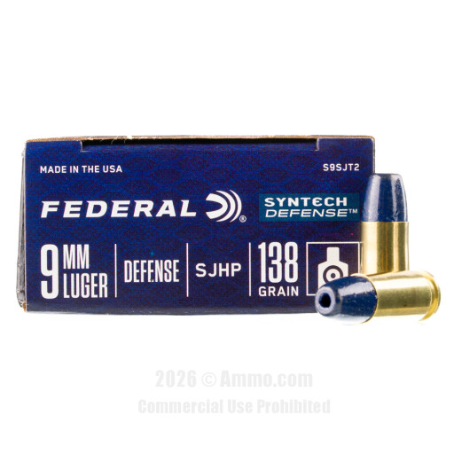 Federal Syntech Defense 9mm Ammo - 50 Rounds of 138 Grain SHP...