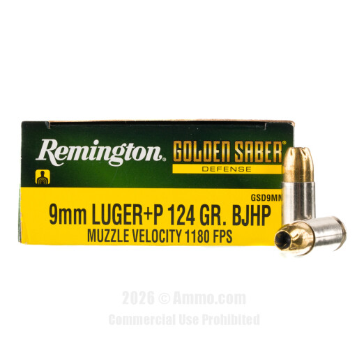 Remington Golden Saber 9mm +P Ammo - 20 Rounds of 124 Grain BJHP...