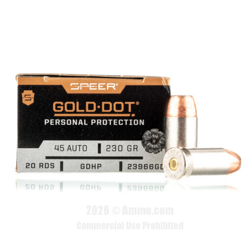 Speer 45 ACP Ammo - 20 Rounds of 230 Grain HP Ammunition