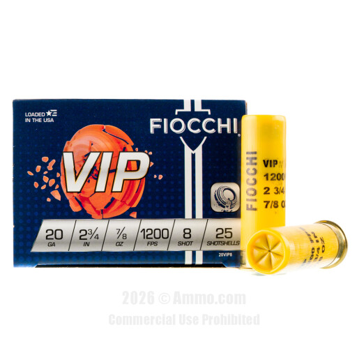 Fiocchi VIP 20 Gauge Ammo - 250 Rounds of 7/8 oz. #8 Shot Ammunition
