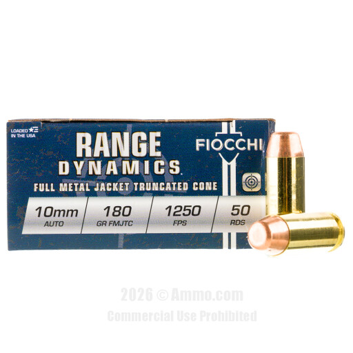 Fiocchi 10mm Ammo - 50 Rounds of 180 Grain FMJTC Ammunition