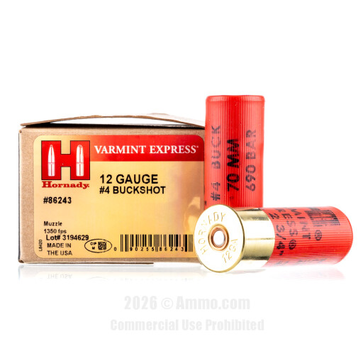 Hornady 12 ga Ammo - 10 Rounds of  #4 Buck Ammunition