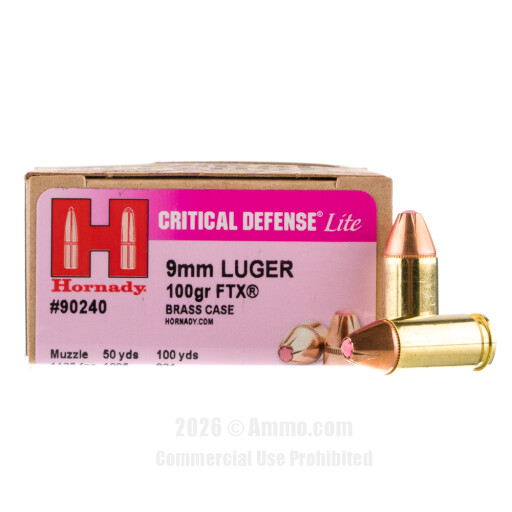 Hornady Critical Defense Lite 9mm Ammo - 25 Rounds of 100 Grain...